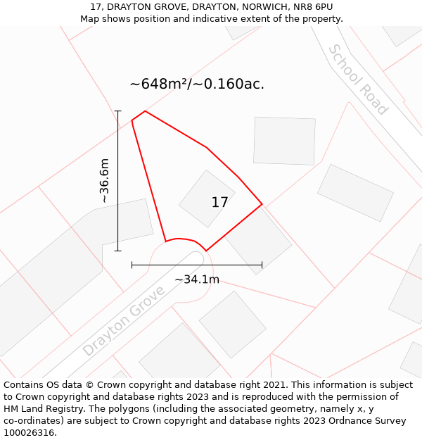 17, DRAYTON GROVE, DRAYTON, NORWICH, NR8 6PU: Plot and title map