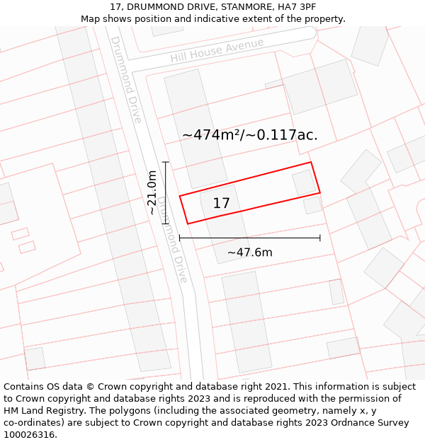 17, DRUMMOND DRIVE, STANMORE, HA7 3PF: Plot and title map