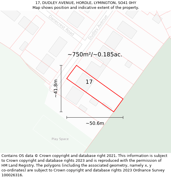 17, DUDLEY AVENUE, HORDLE, LYMINGTON, SO41 0HY: Plot and title map