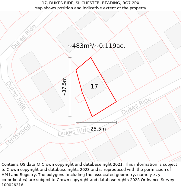 17, DUKES RIDE, SILCHESTER, READING, RG7 2PX: Plot and title map