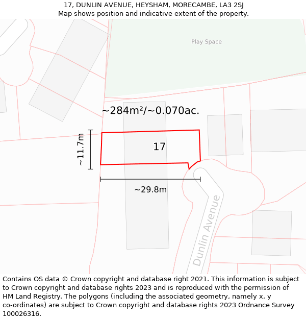 17, DUNLIN AVENUE, HEYSHAM, MORECAMBE, LA3 2SJ: Plot and title map