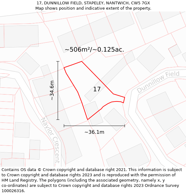 17, DUNNILLOW FIELD, STAPELEY, NANTWICH, CW5 7GX: Plot and title map