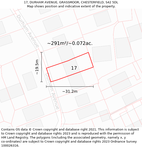 17, DURHAM AVENUE, GRASSMOOR, CHESTERFIELD, S42 5DL: Plot and title map