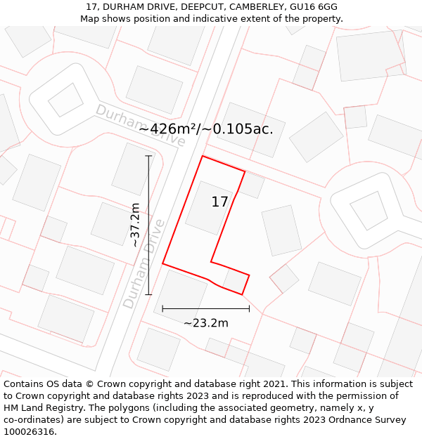 17, DURHAM DRIVE, DEEPCUT, CAMBERLEY, GU16 6GG: Plot and title map