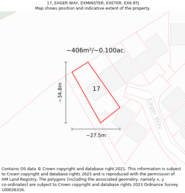 17, EAGER WAY, EXMINSTER, EXETER, EX6 8TJ: Plot and title map