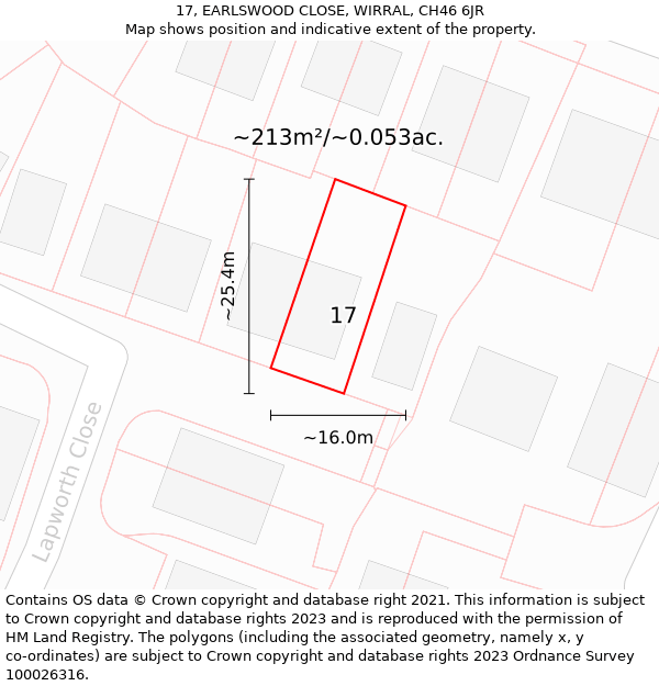 17, EARLSWOOD CLOSE, WIRRAL, CH46 6JR: Plot and title map