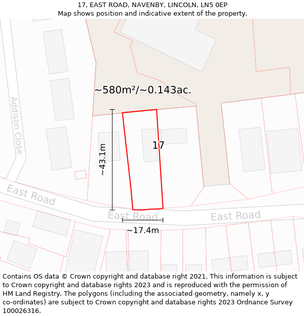 17, EAST ROAD, NAVENBY, LINCOLN, LN5 0EP: Plot and title map