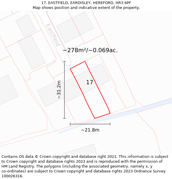 17, EASTFIELD, EARDISLEY, HEREFORD, HR3 6PF: Plot and title map
