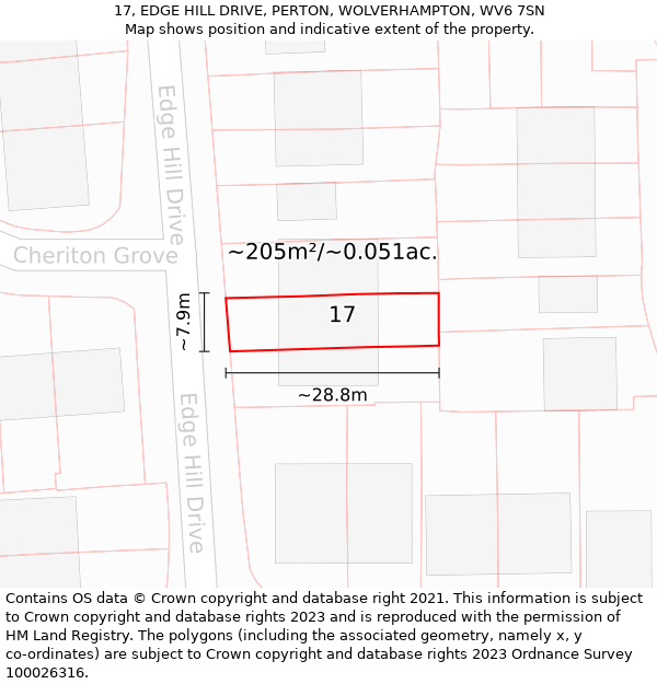 17, EDGE HILL DRIVE, PERTON, WOLVERHAMPTON, WV6 7SN: Plot and title map