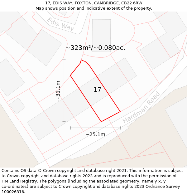 17, EDIS WAY, FOXTON, CAMBRIDGE, CB22 6RW: Plot and title map