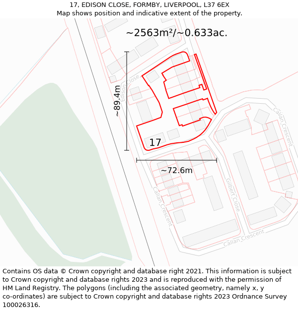 17, EDISON CLOSE, FORMBY, LIVERPOOL, L37 6EX: Plot and title map