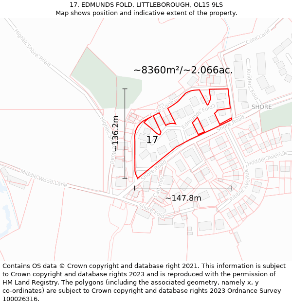 17, EDMUNDS FOLD, LITTLEBOROUGH, OL15 9LS: Plot and title map