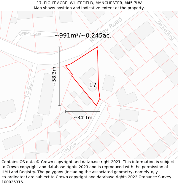 17, EIGHT ACRE, WHITEFIELD, MANCHESTER, M45 7LW: Plot and title map