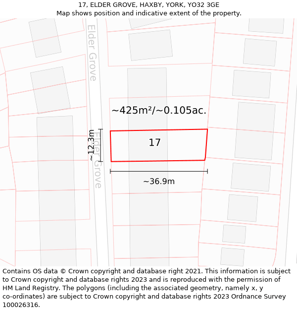 17, ELDER GROVE, HAXBY, YORK, YO32 3GE: Plot and title map