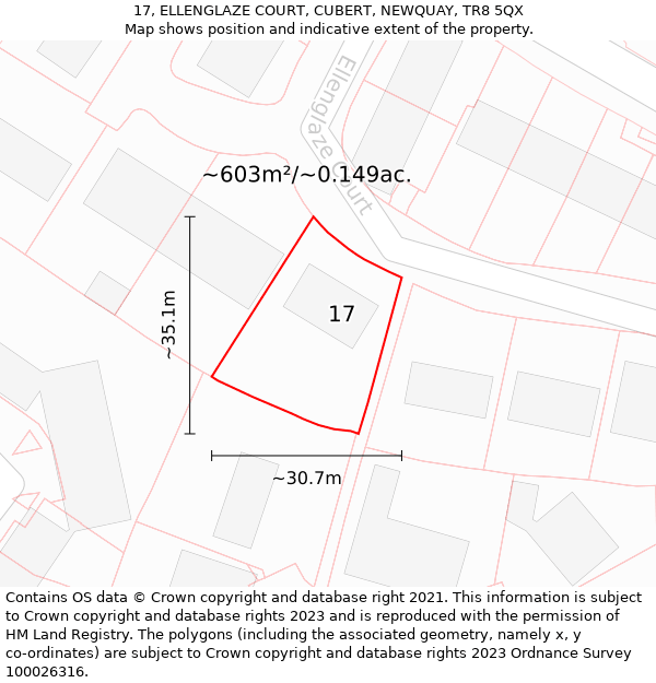 17, ELLENGLAZE COURT, CUBERT, NEWQUAY, TR8 5QX: Plot and title map
