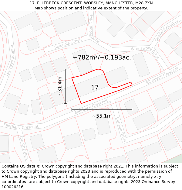 17, ELLERBECK CRESCENT, WORSLEY, MANCHESTER, M28 7XN: Plot and title map