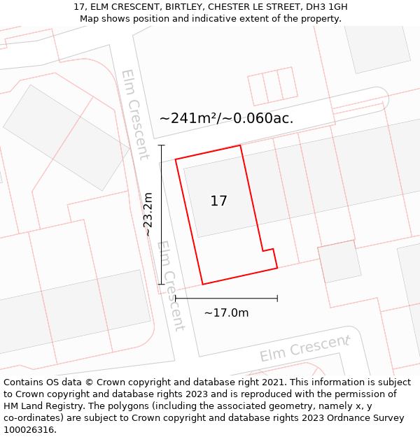 17, ELM CRESCENT, BIRTLEY, CHESTER LE STREET, DH3 1GH: Plot and title map