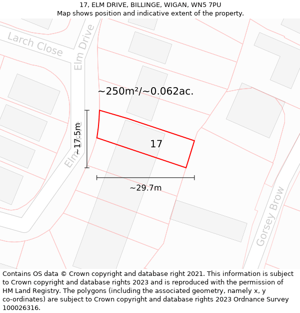 17, ELM DRIVE, BILLINGE, WIGAN, WN5 7PU: Plot and title map