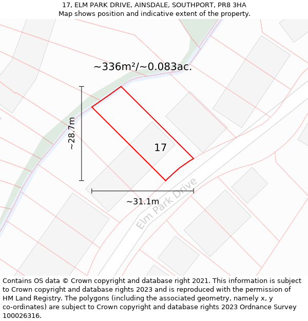 17, ELM PARK DRIVE, AINSDALE, SOUTHPORT, PR8 3HA: Plot and title map