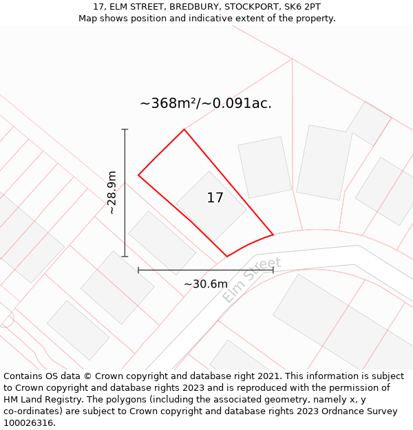 17, ELM STREET, BREDBURY, STOCKPORT, SK6 2PT: Plot and title map