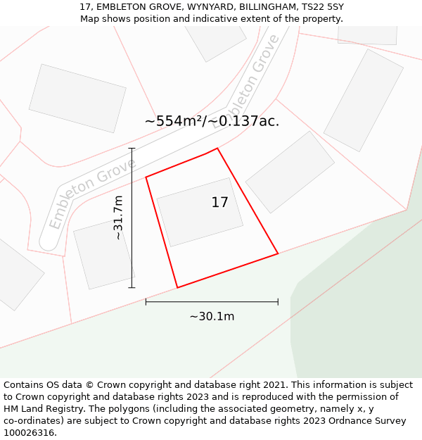 17, EMBLETON GROVE, WYNYARD, BILLINGHAM, TS22 5SY: Plot and title map