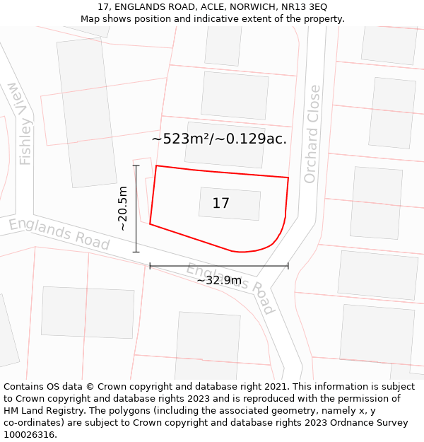 17, ENGLANDS ROAD, ACLE, NORWICH, NR13 3EQ: Plot and title map