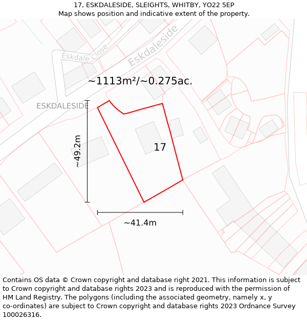 17, ESKDALESIDE, SLEIGHTS, WHITBY, YO22 5EP: Plot and title map