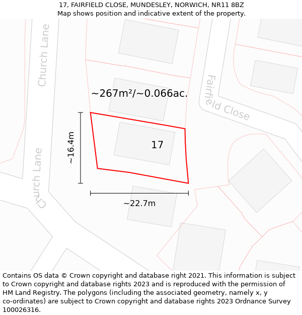 17, FAIRFIELD CLOSE, MUNDESLEY, NORWICH, NR11 8BZ: Plot and title map