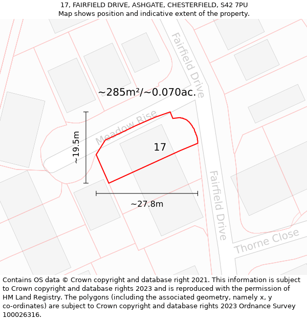 17, FAIRFIELD DRIVE, ASHGATE, CHESTERFIELD, S42 7PU: Plot and title map