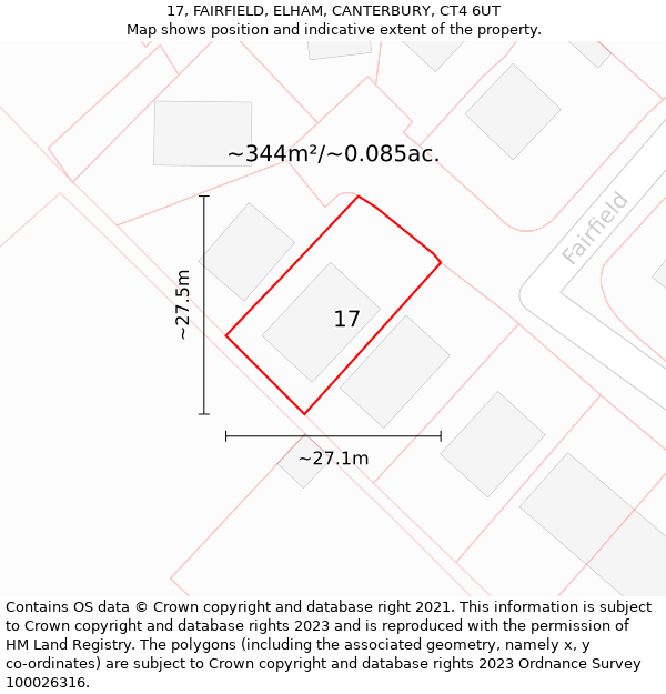 17, FAIRFIELD, ELHAM, CANTERBURY, CT4 6UT: Plot and title map