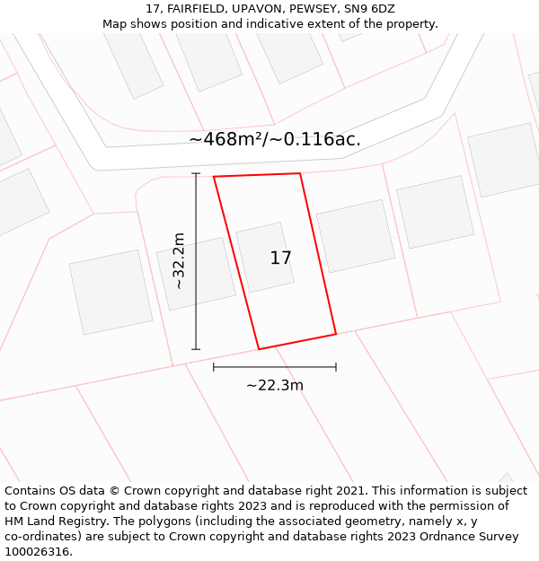 17, FAIRFIELD, UPAVON, PEWSEY, SN9 6DZ: Plot and title map