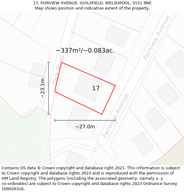 17, FAIRVIEW AVENUE, GUILSFIELD, WELSHPOOL, SY21 9NE: Plot and title map