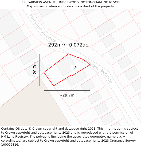 17, FAIRVIEW AVENUE, UNDERWOOD, NOTTINGHAM, NG16 5GD: Plot and title map