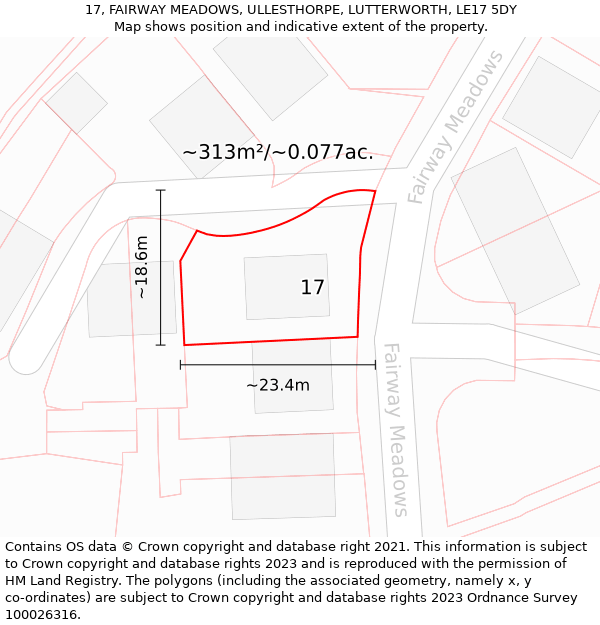 17, FAIRWAY MEADOWS, ULLESTHORPE, LUTTERWORTH, LE17 5DY: Plot and title map