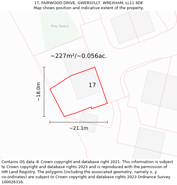 17, FAIRWOOD DRIVE, GWERSYLLT, WREXHAM, LL11 4DE: Plot and title map