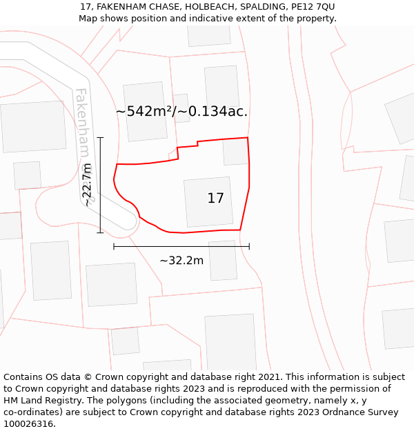 17, FAKENHAM CHASE, HOLBEACH, SPALDING, PE12 7QU: Plot and title map