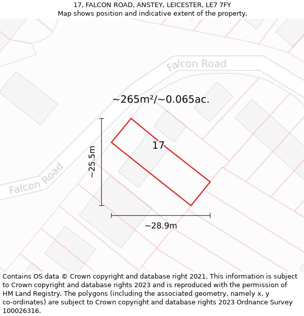 17, FALCON ROAD, ANSTEY, LEICESTER, LE7 7FY: Plot and title map