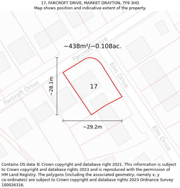 17, FARCROFT DRIVE, MARKET DRAYTON, TF9 3HD: Plot and title map