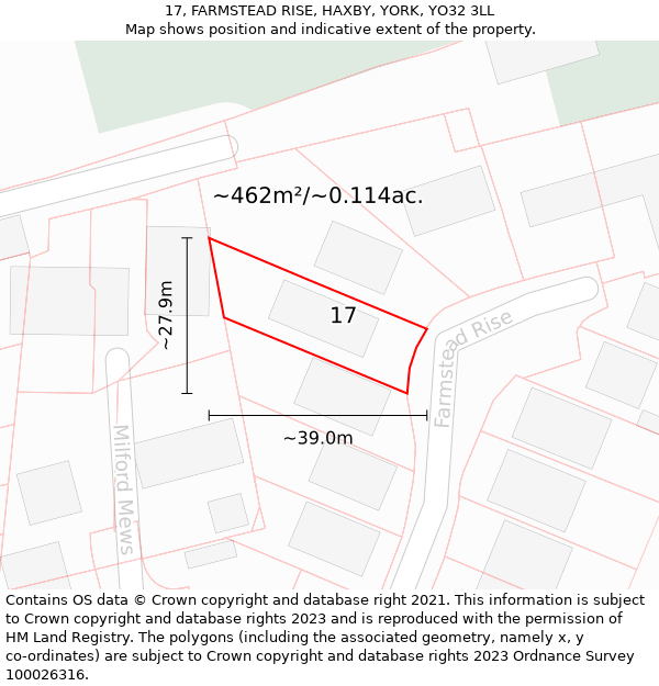 17, FARMSTEAD RISE, HAXBY, YORK, YO32 3LL: Plot and title map