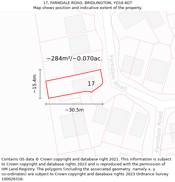 17, FARNDALE ROAD, BRIDLINGTON, YO16 6GT: Plot and title map