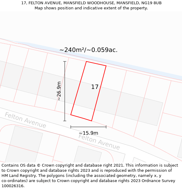 17, FELTON AVENUE, MANSFIELD WOODHOUSE, MANSFIELD, NG19 8UB: Plot and title map