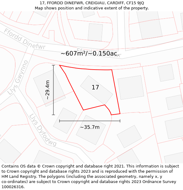 17, FFORDD DINEFWR, CREIGIAU, CARDIFF, CF15 9JQ: Plot and title map