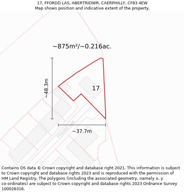 17, FFORDD LAS, ABERTRIDWR, CAERPHILLY, CF83 4EW: Plot and title map