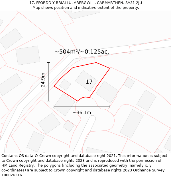 17, FFORDD Y BRIALLU, ABERGWILI, CARMARTHEN, SA31 2JU: Plot and title map