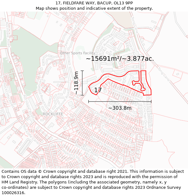 17, FIELDFARE WAY, BACUP, OL13 9PP: Plot and title map