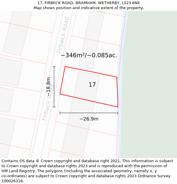 17, FIRBECK ROAD, BRAMHAM, WETHERBY, LS23 6NE: Plot and title map