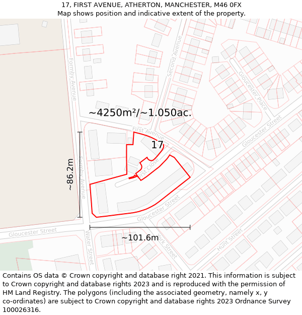 17, FIRST AVENUE, ATHERTON, MANCHESTER, M46 0FX: Plot and title map