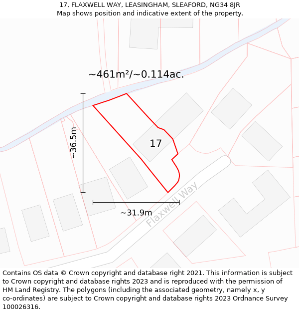 17, FLAXWELL WAY, LEASINGHAM, SLEAFORD, NG34 8JR: Plot and title map