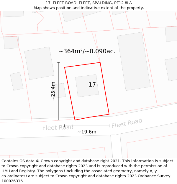 17, FLEET ROAD, FLEET, SPALDING, PE12 8LA: Plot and title map