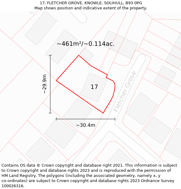 17, FLETCHER GROVE, KNOWLE, SOLIHULL, B93 0PG: Plot and title map